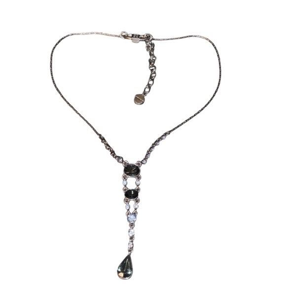 GIVENCHY Blue Crystal Iridescent AB & Lt Aqua Rhinestone Teardrop Necklace 20" - Picture 1 of 16